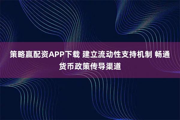 策略赢配资APP下载 建立流动性支持机制 畅通货币政策传导渠道